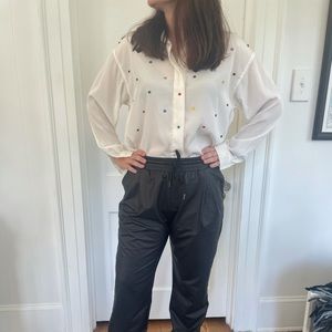 Vintage multicolor bejeweled cream blouse. Fancy and festive w/80s vibes. SZ M